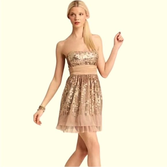 BCBGMAXAZRIA NWT Women’s Size 4 Mini Sequin Brown/Gold Cocktail Dress - Picture 1 of 5